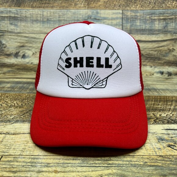 Shell Mens Trucker Hat Red Snapback 1930 Vintage Logo Gas Oil Retro Baseball Cap - Picture 3 of 8
